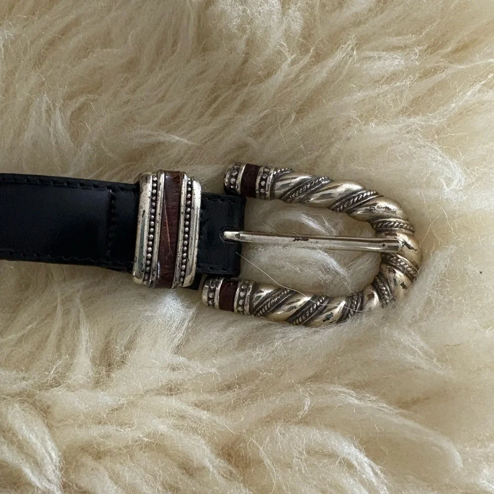 Brighton Black Leather with Silver Linked Sides and Buckle Belt